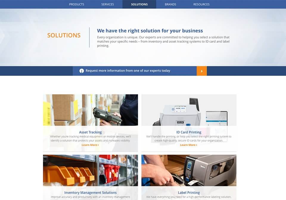 Marketing copy for Barcodes Inc’s new Solutions landing page.