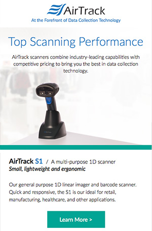 Branding and product description copy for the new AirTrack scanner.